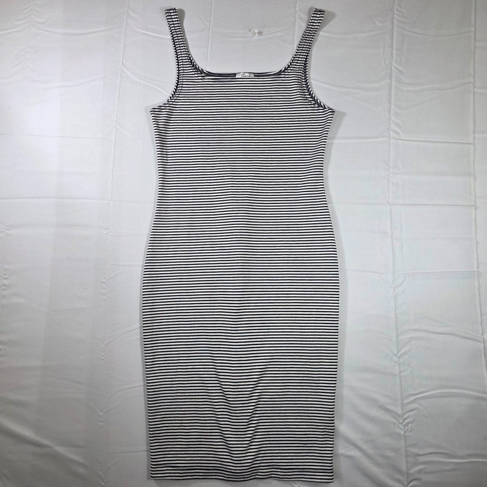 large Zara Trafaluc black and white striped bodycon midi dress